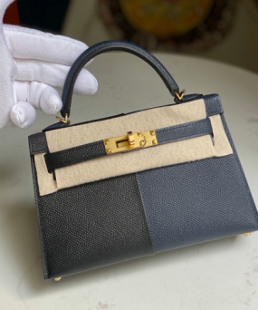 에르메스 미니 켈리백 블랙 미드나잇블루 금장 앱송